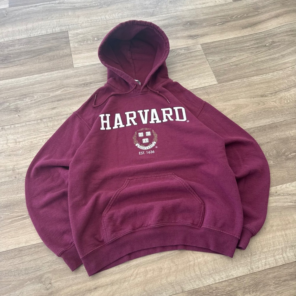 Harvard University Hoodie Crimson Burgundy Collegiate Crest Pullover Small 0977